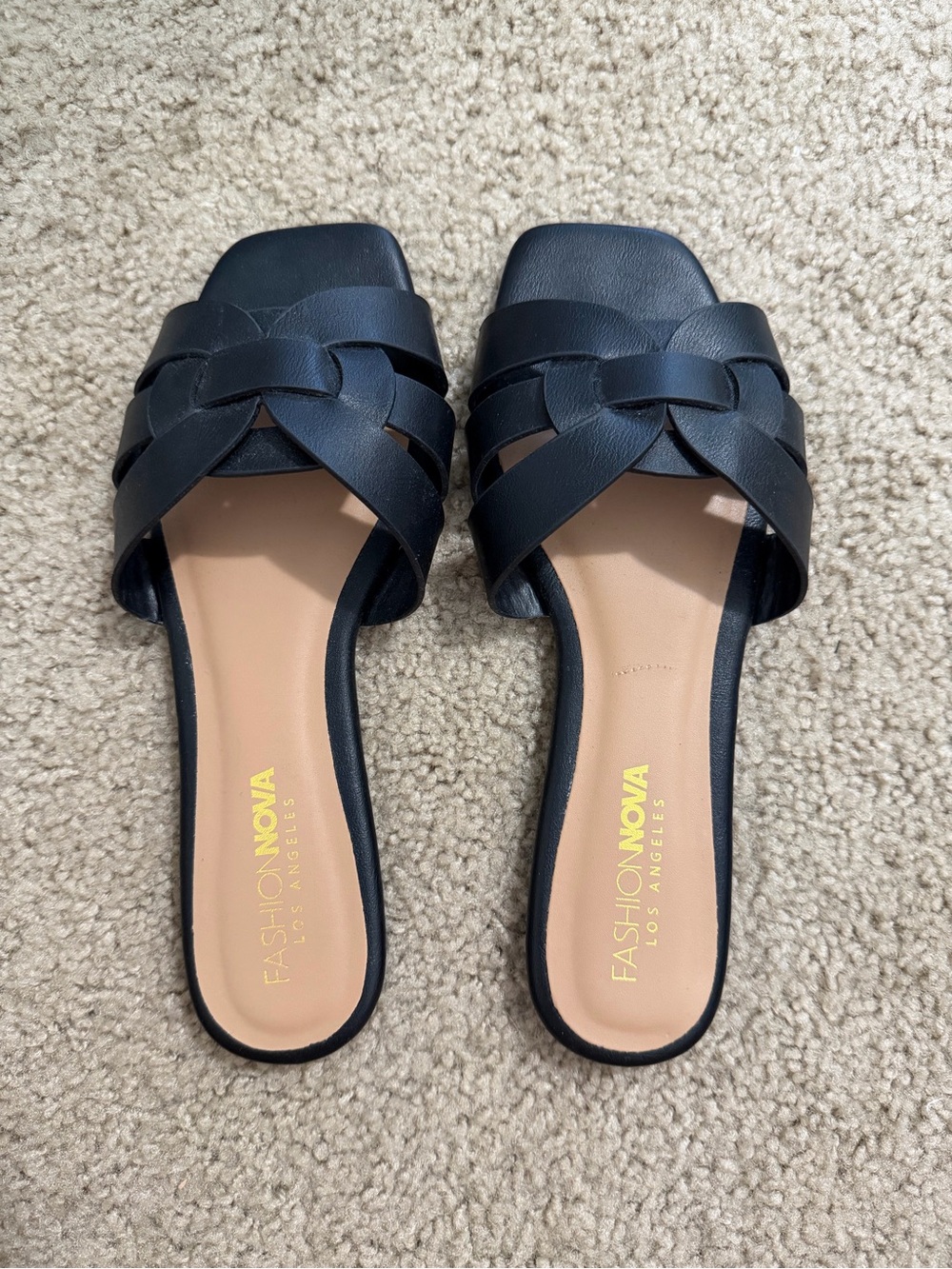 Fashion Nova Black Braided Slide Sandals